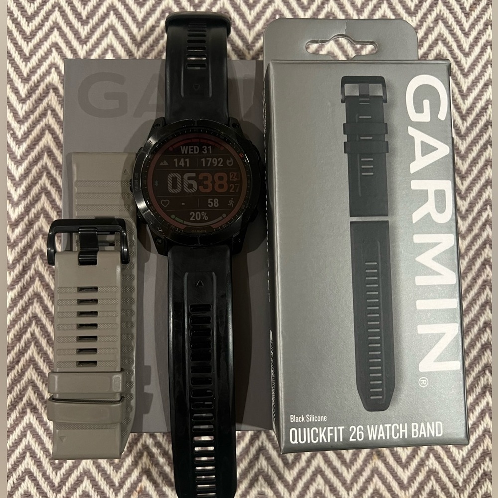 Garmin Fénix 7X Sapphire Solar Edition with black DLC titanium bezel. 47mm